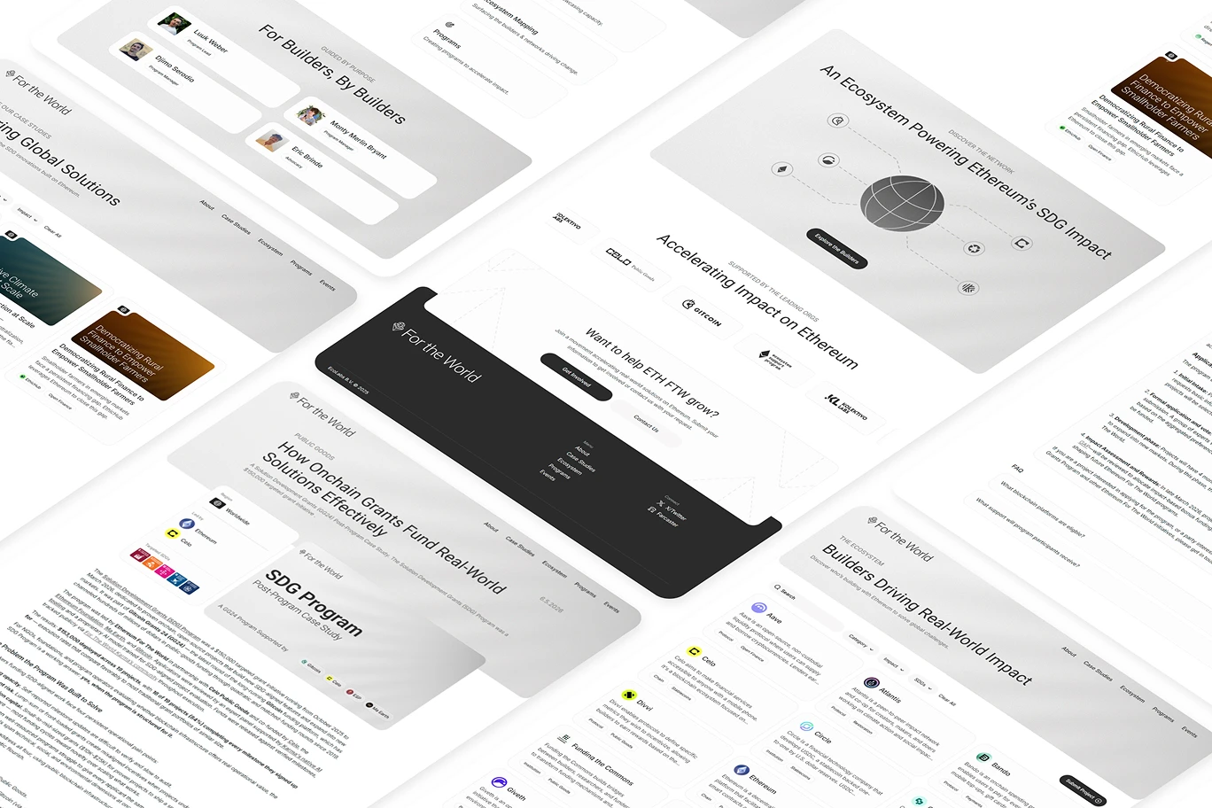 ETH For The World digital platform interface screens