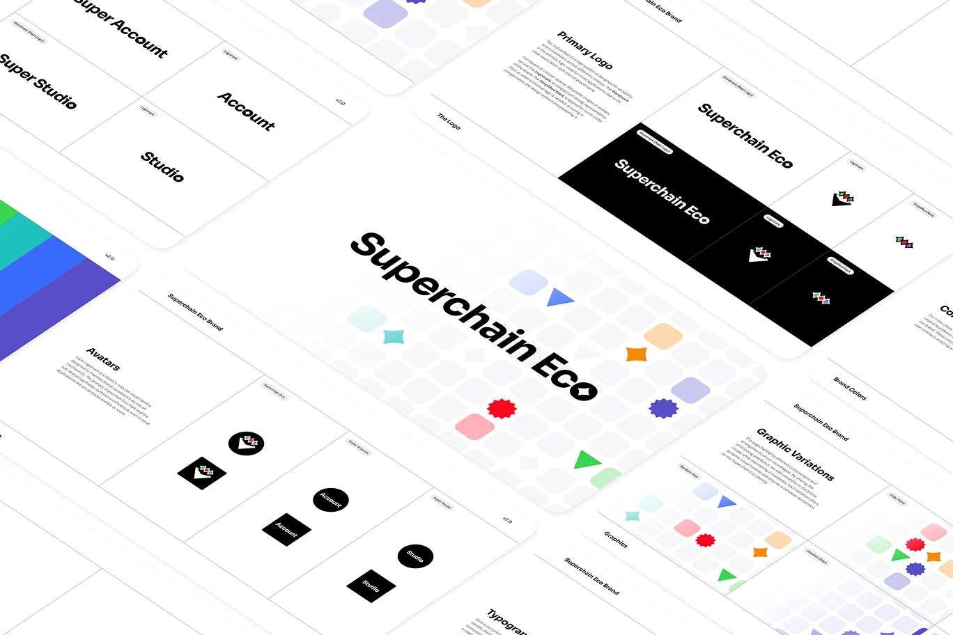 Superchain Eco brand identity and visual system materials