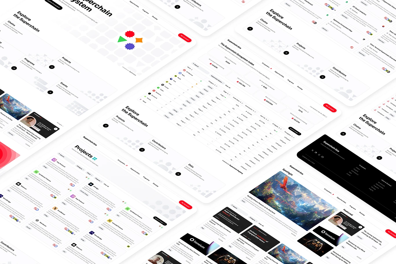 Superchain Eco digital platform interface screens